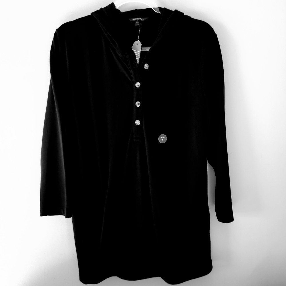 LANDS' END Hooded Mesh Tunic Black Size Medium